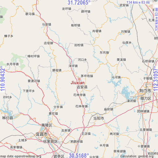 Jiuxian on map