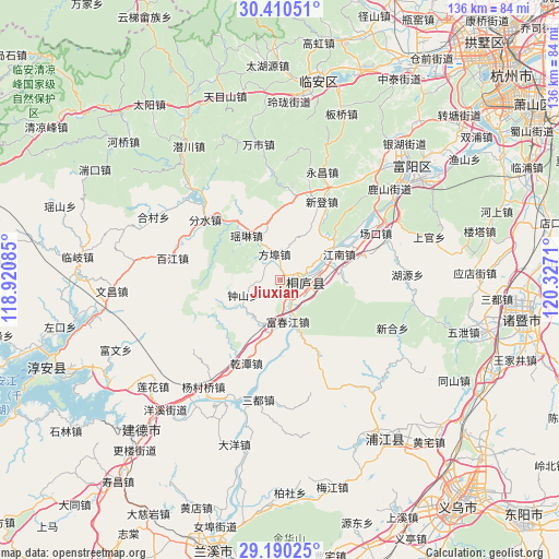 Jiuxian on map