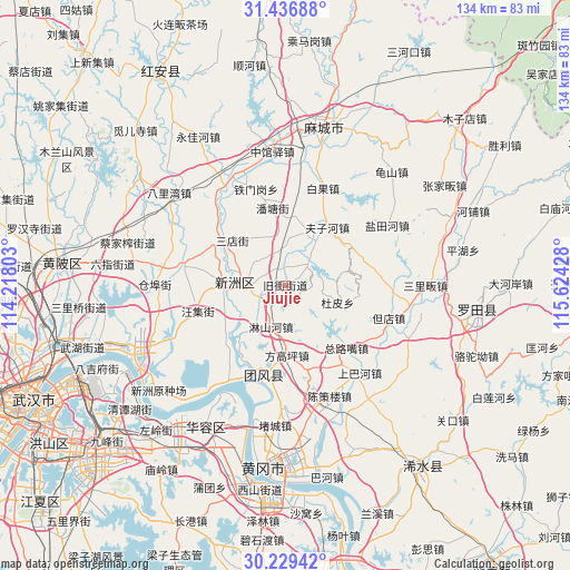 Jiujie on map