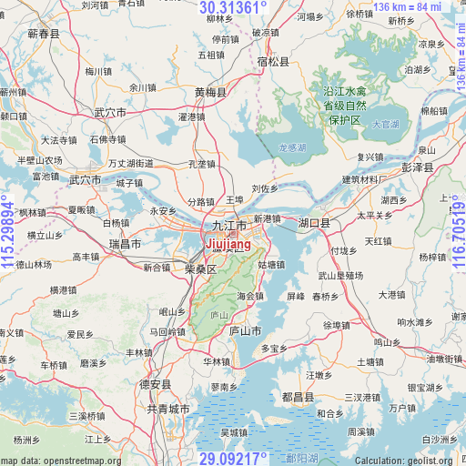 Jiujiang on map