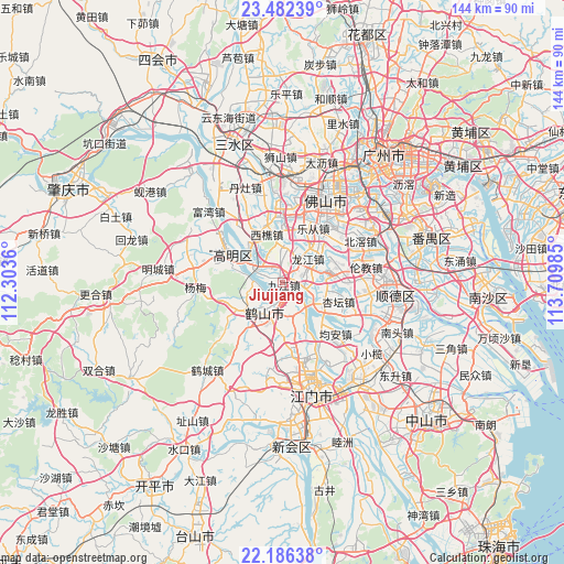 Jiujiang on map