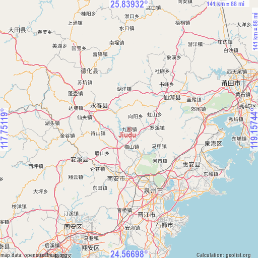 Jiudu on map