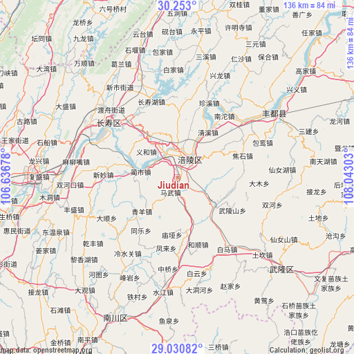 Jiudian on map