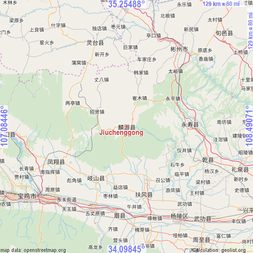 Jiuchenggong on map