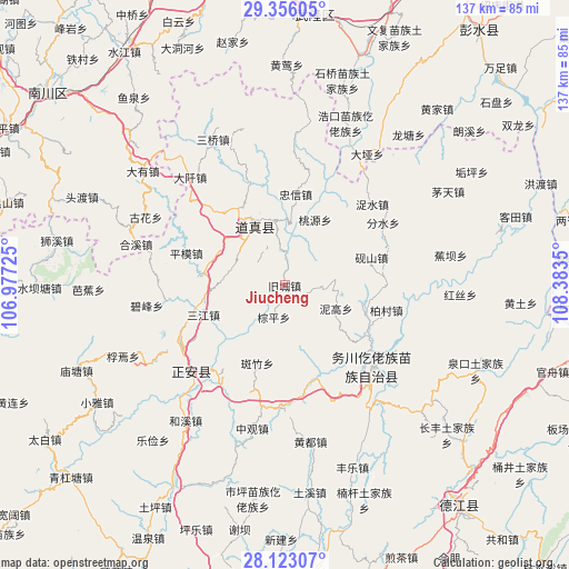 Jiucheng on map