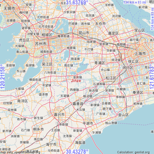 Jinze on map