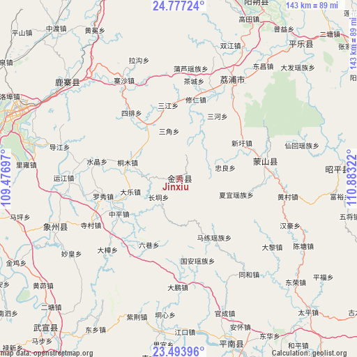 Jinxiu on map
