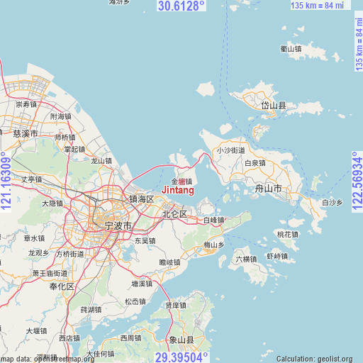 Jintang on map