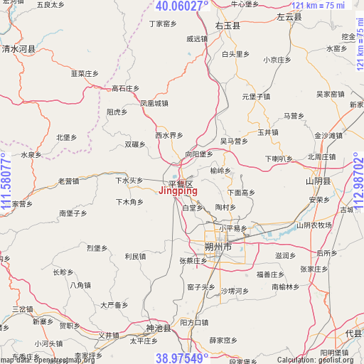 Jingping on map