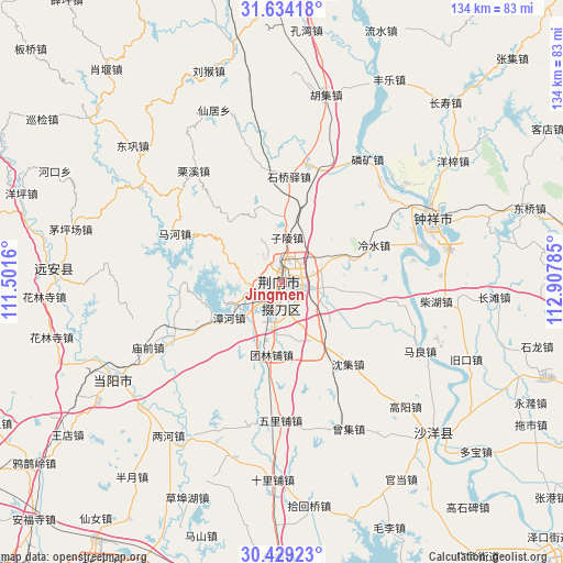 Jingmen on map