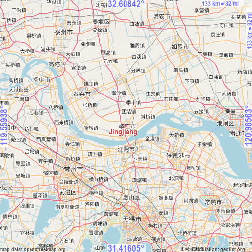 Jingjiang on map