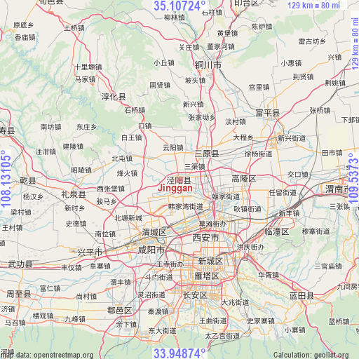 Jinggan on map