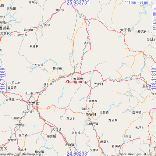 Zhangping on map