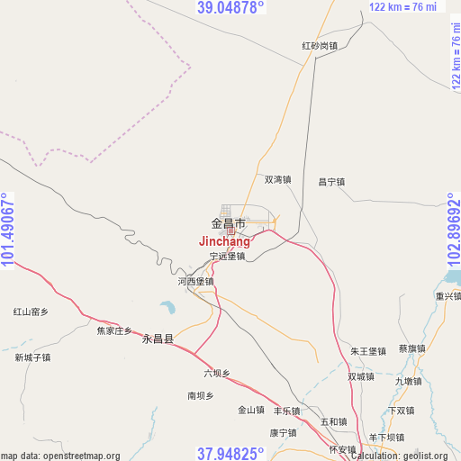 Jinchang on map