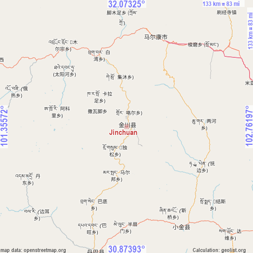 Jinchuan on map