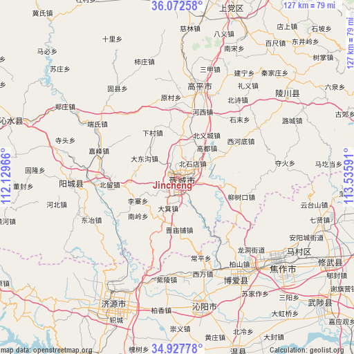 Jincheng on map