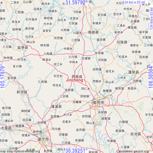 Jincheng on map