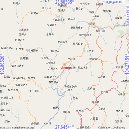 Jincheng on map