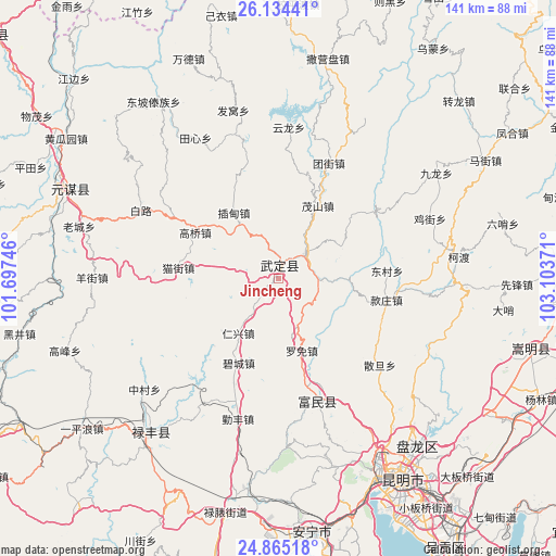 Jincheng on map