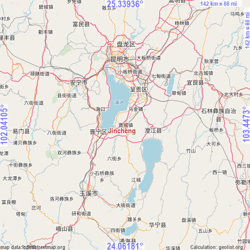 Jincheng on map