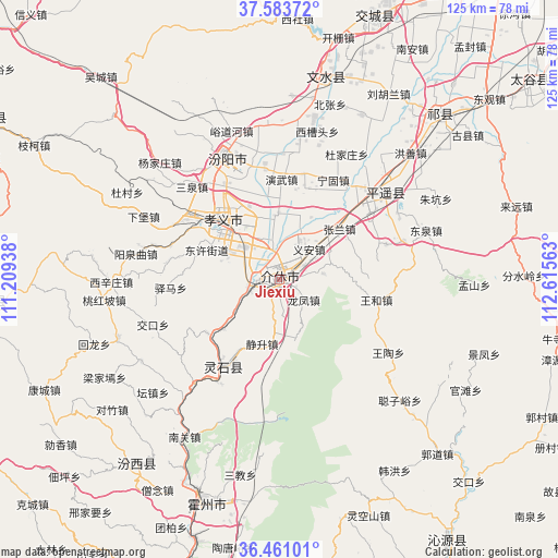 Jiexiu on map