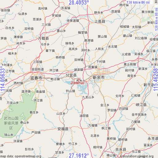 Jieshui on map