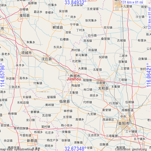 Jieshou on map