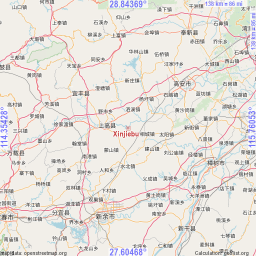 Xinjiebu on map