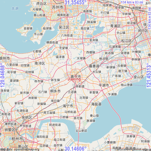 Jiaxing on map