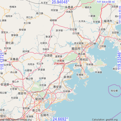 Jiaowei on map