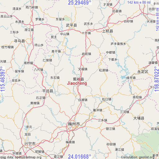 Jiaocheng on map