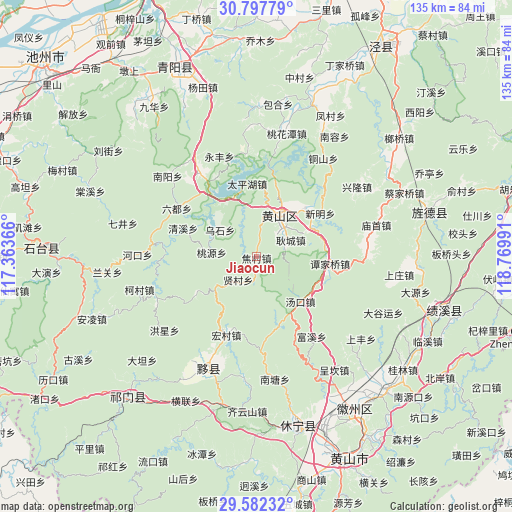 Jiaocun on map