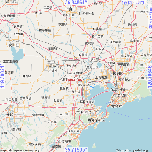 Jiaozhou on map