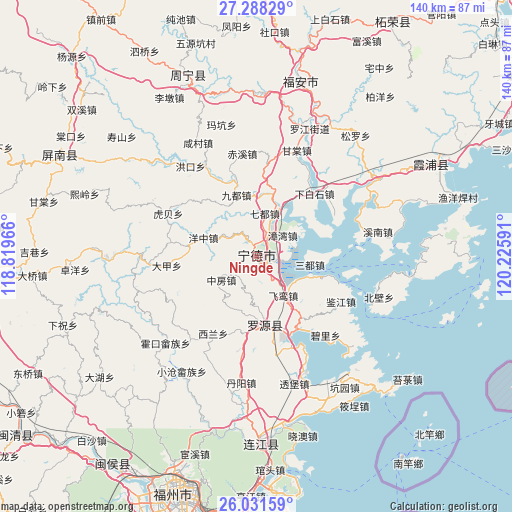 Ningde on map