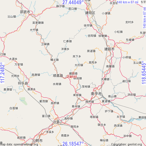 Jianxi on map