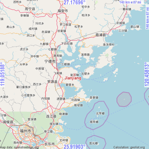 Jianjiang on map