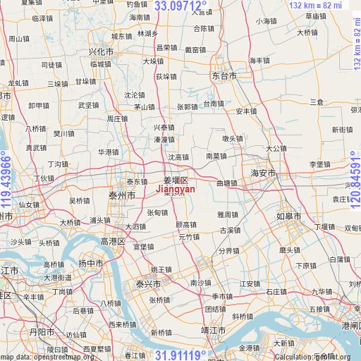 Jiangyan on map