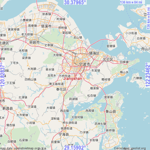 Jiangshan on map