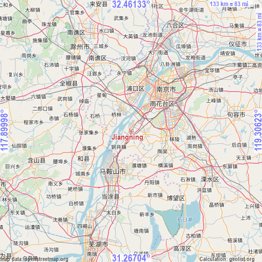 Jiangning on map