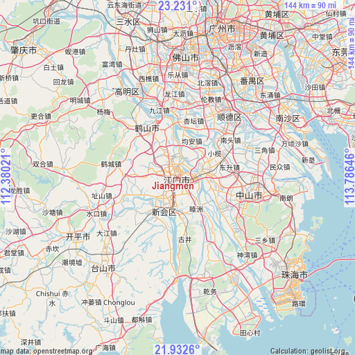 Jiangmen on map