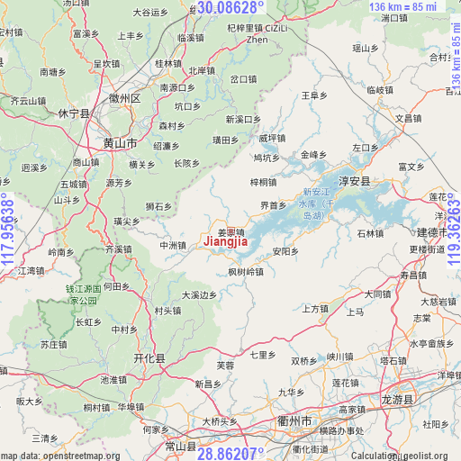 Jiangjia on map