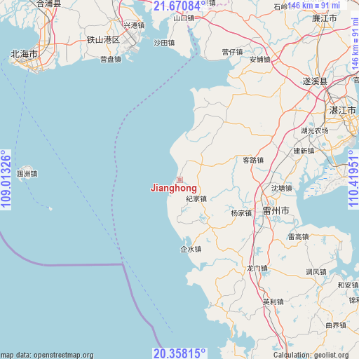 Jianghong on map