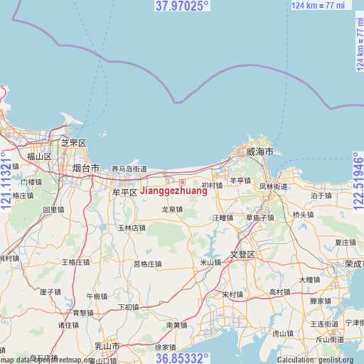 Jianggezhuang on map