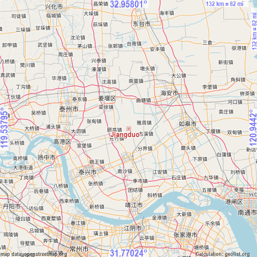 Jiangduo on map