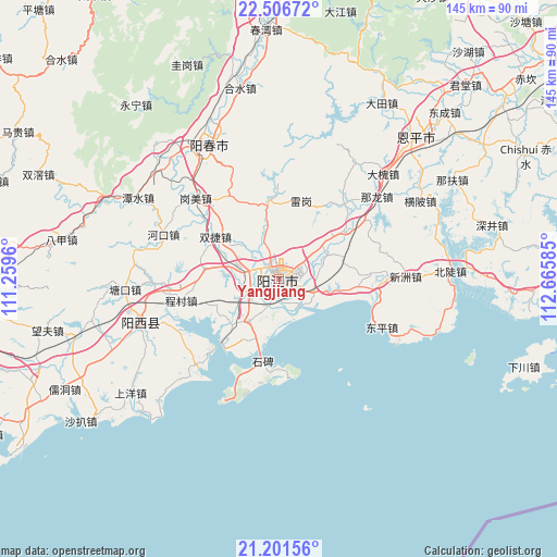Yangjiang on map