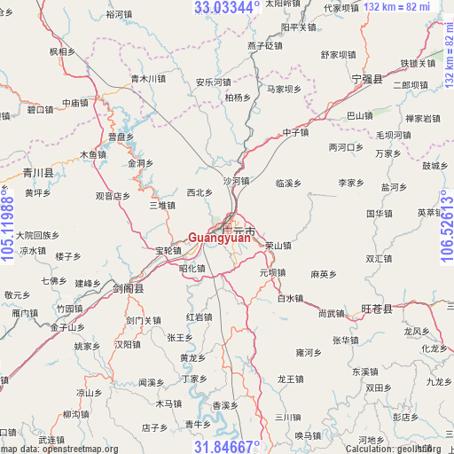 Guangyuan on map