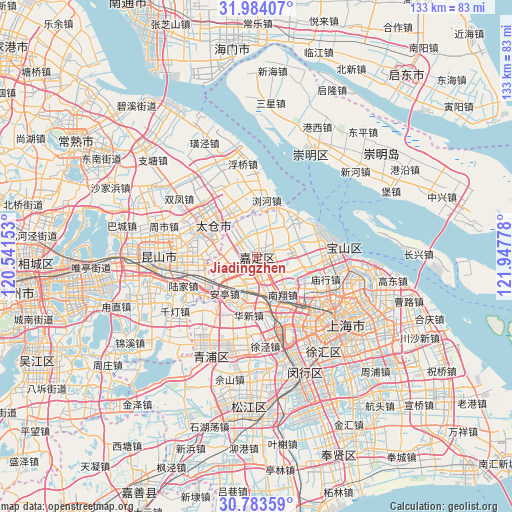 Jiadingzhen on map