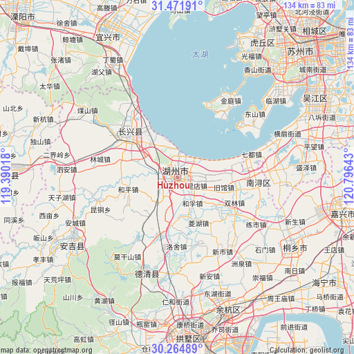Huzhou on map
