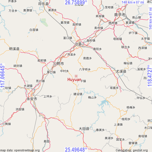 Huyuan on map