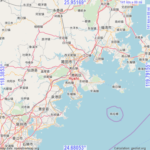 Hushi on map